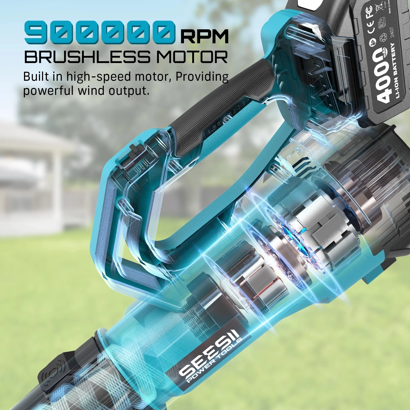 Seesii 900000RPM ブラシレス電動ターボブロワー 780CFM コードレスリーフブロワー 雪、芝生のお手入れ、ゴミ用 マキタ18vバッテリーピン対応