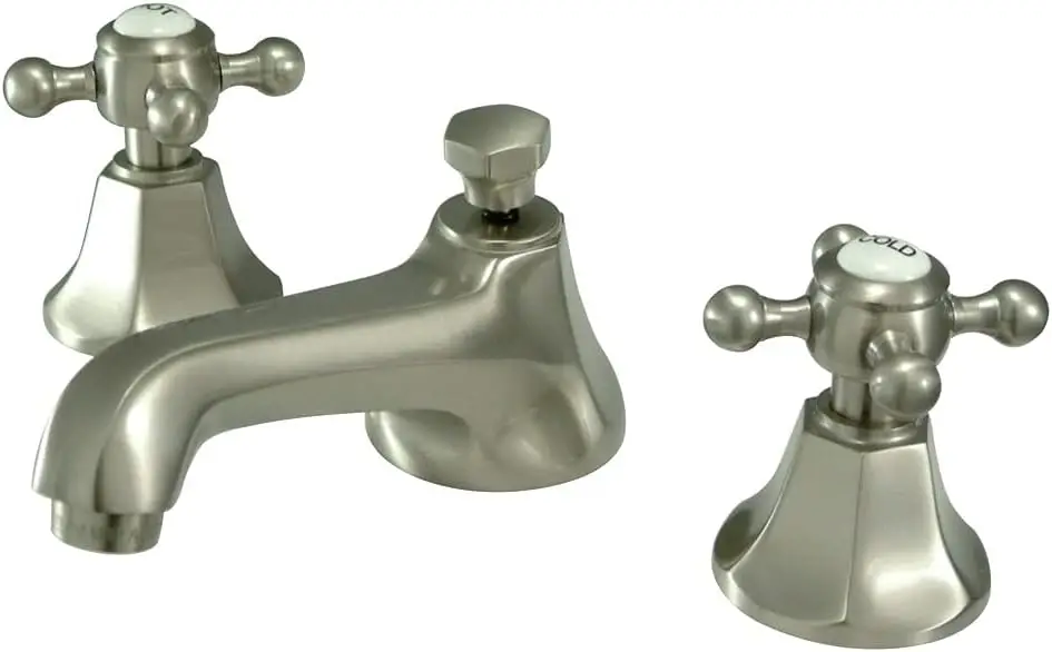 Metropolitan Widespread Lavatory Faucet with Metal Cross Handle Brushed Nickel 8-Inch Adjustable Center