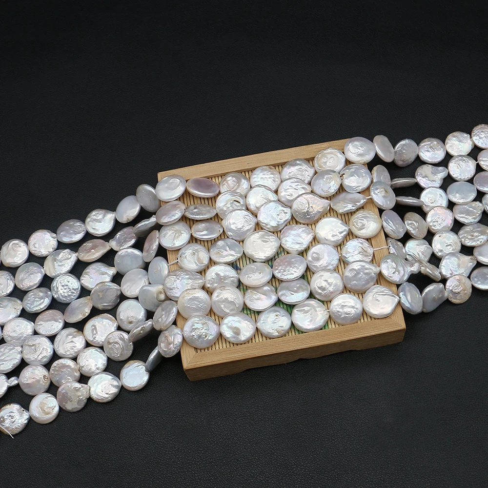 

Natural Freshwater Pearl 1 Strand 17*17mm Button Shaped Flat Loose Bead for DIY Making Necklace Bracelet Jewelry Accessories
