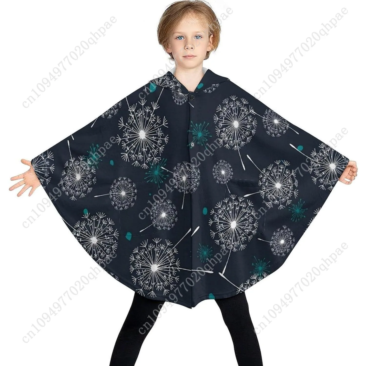 سترة بطانية مريحة من الفلانيل، هوديي كبير الحجم بنمط الهندباء مع جيوب للأطفال والمراهقين #3