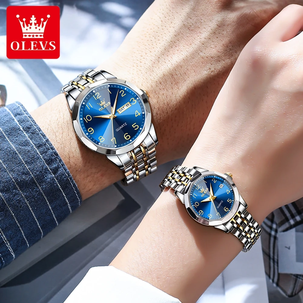 OLEVS Couple Watches for Men Women Number Scale Solid Stainless steel Strap Man Watches