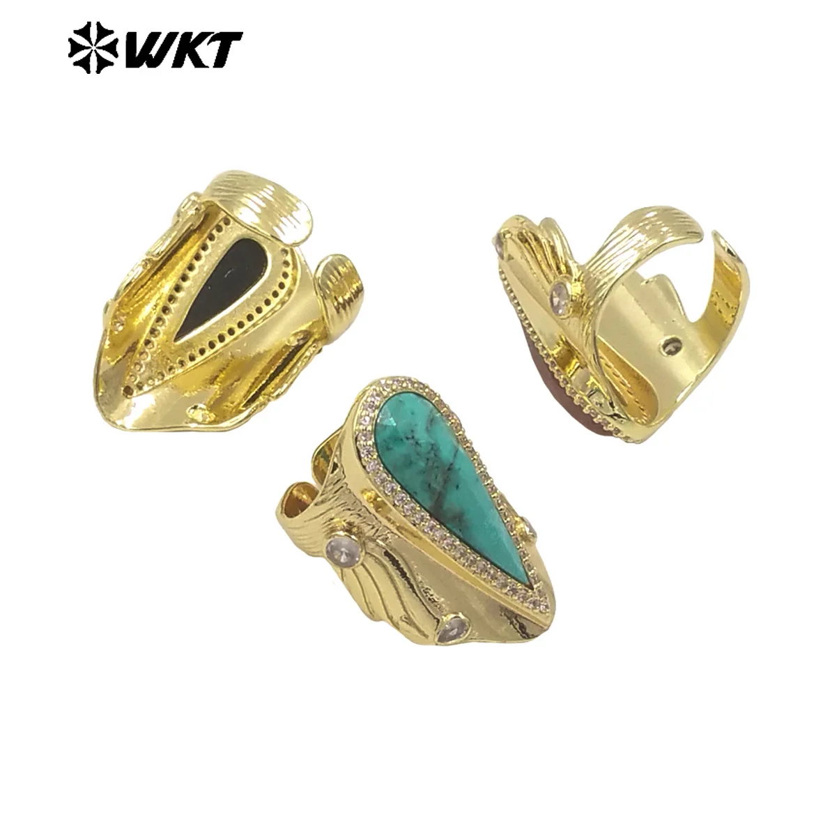 WT-R523 Amazing New Big Cocktail Long Pear Amazonite Stone Setting Women Party Ring Or For Friend Birthday Gift