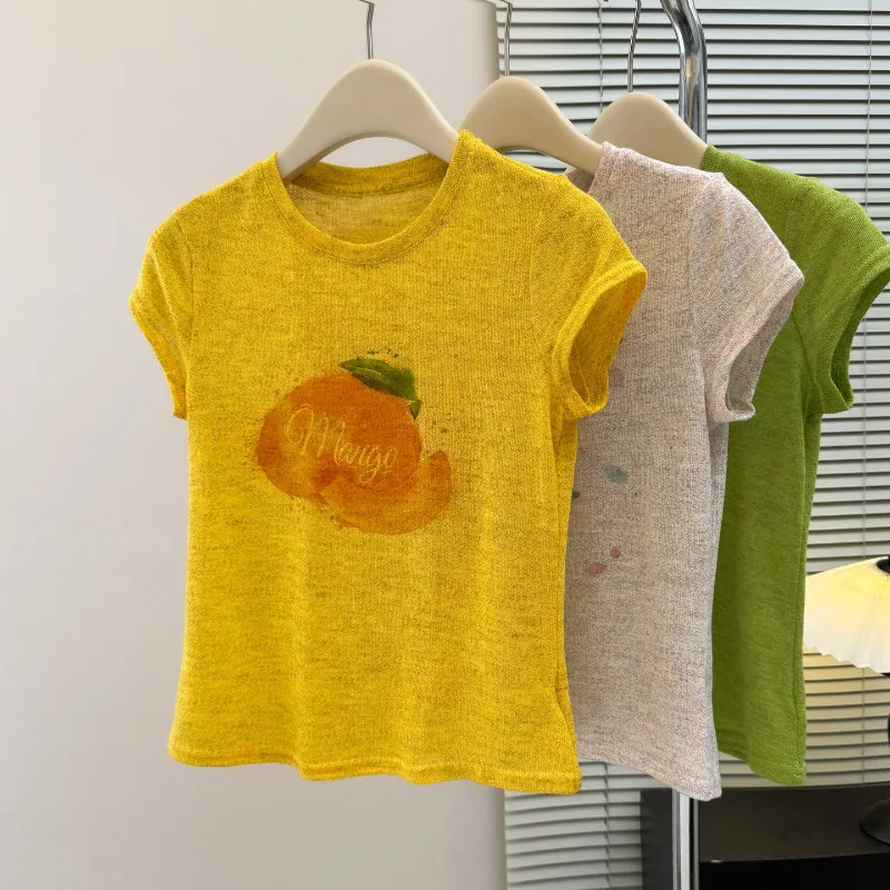 Women's Summer Casual T-shirt Bundle Cute Fruit/Marine Print Short Sleeve Crew Neck Soft Breathable Daily Wear Tops