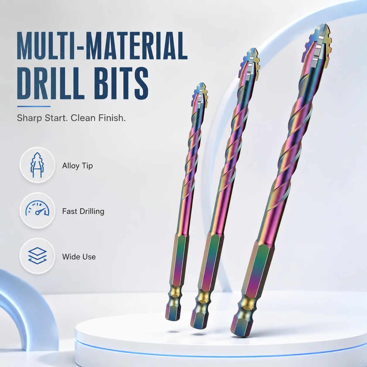 3Pcs Rainbow Carbide Tile Drill Bits Set 5/6/8mm 1/4 Hex Shank Multipurpose Drill for Tile Glass Brick Marble