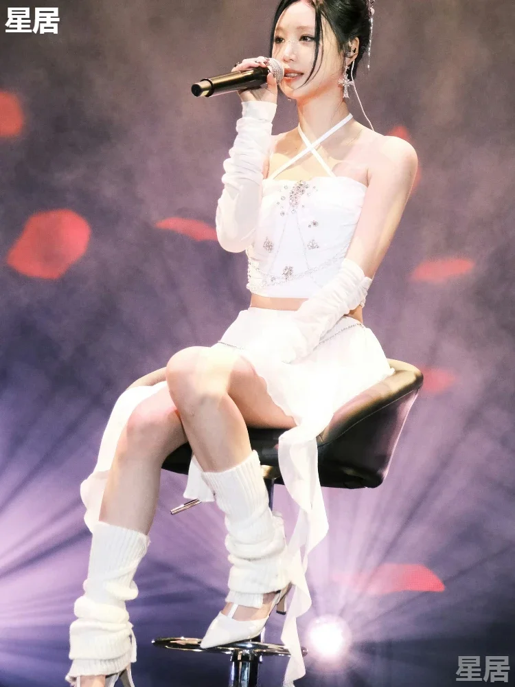 Koreanische Jazz Outfits Frauen Sänger Shiny Halter Tops Unregelmäßige Röcke Tanz Kleidung Kpop Nachtclub Dj Bühne Leistung Kostüme