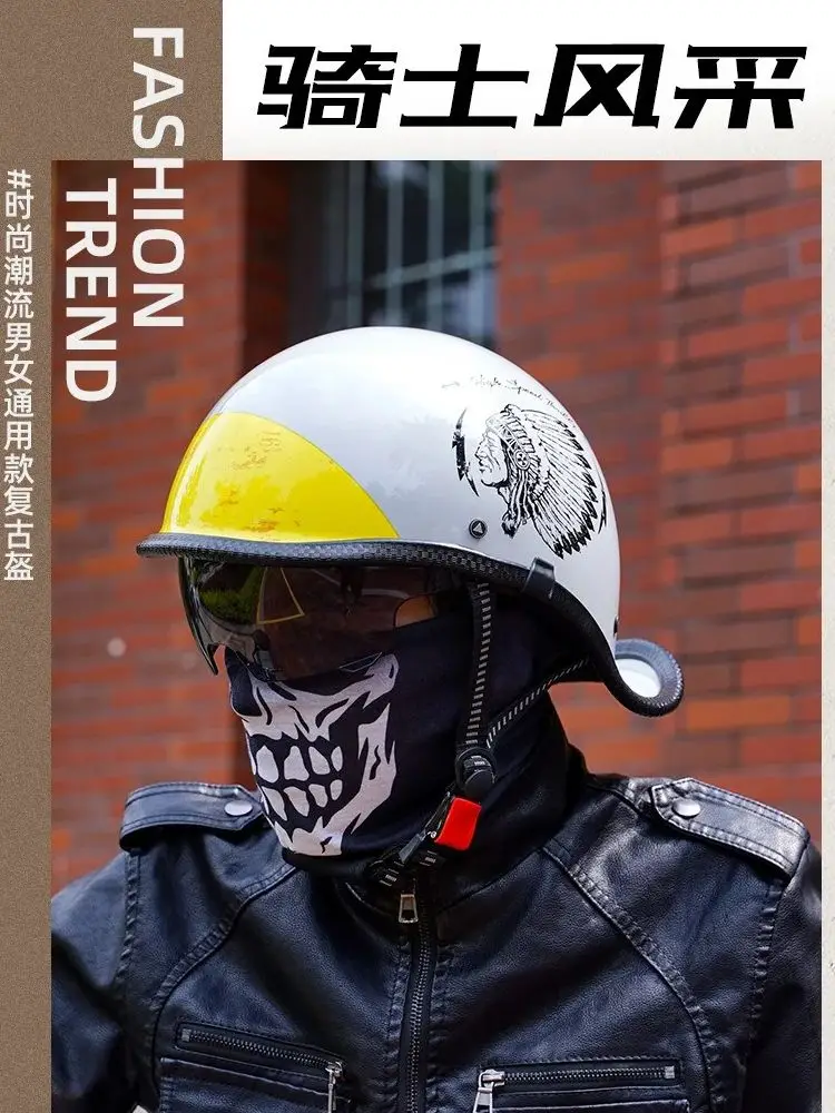 AliExpress NONE Retro Motorcycle Helmets for Men Vintage Motorbike Half Helmet with Built-in Lens Summer Electric Bike Safety Cap Fashion Harley