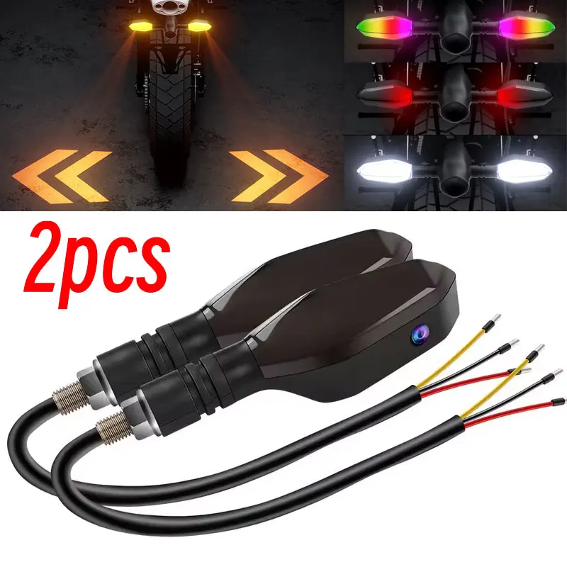 2 قطعة دراجة نارية عالمية LED بدوره مصباح إشارة اللون مصباح إسقاط متتابعة تتدفق فلاش مؤشرات أضواء تشغيل الضوء