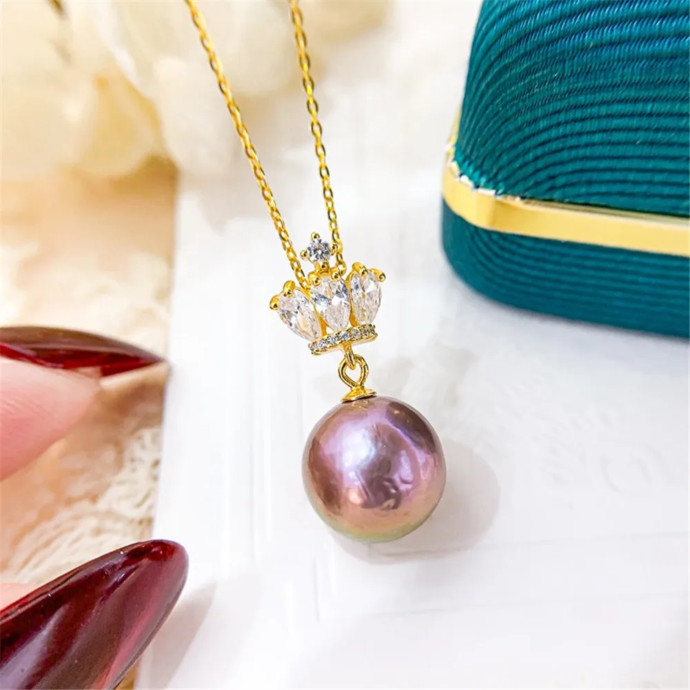 

DIY Pearl Accessories S925 Sterling Silver Pendant Empty Crown Silver Necklace Pendant Fit 9-13mm Roundness D265