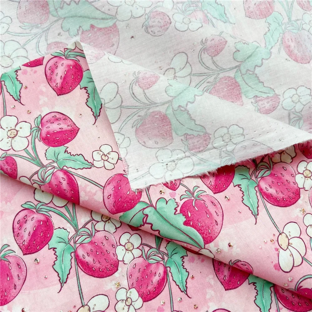 wide145cm Pink Strawberry Cotton poplin Fabric dress Printed Fabrics DIY Needlework Apparel baby Dress Sewing