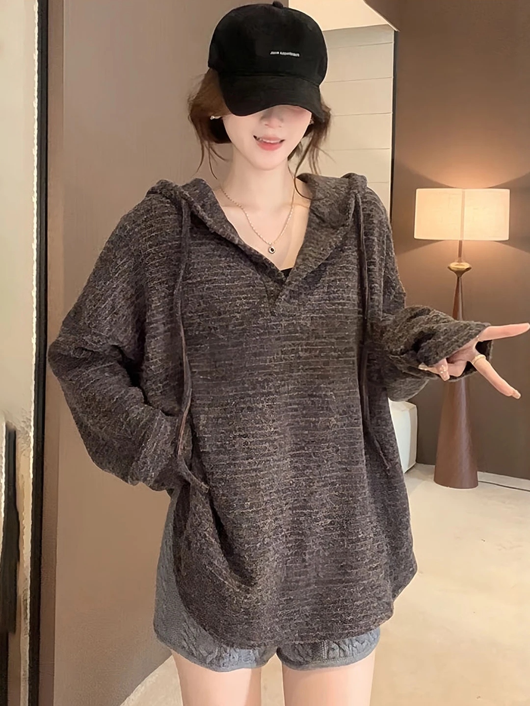 

Женская толстовка больших размеров в полоску с длинным рукавом, весенняя, стройнящая, универсальная, модная, в корейском стиле, свободного кроя