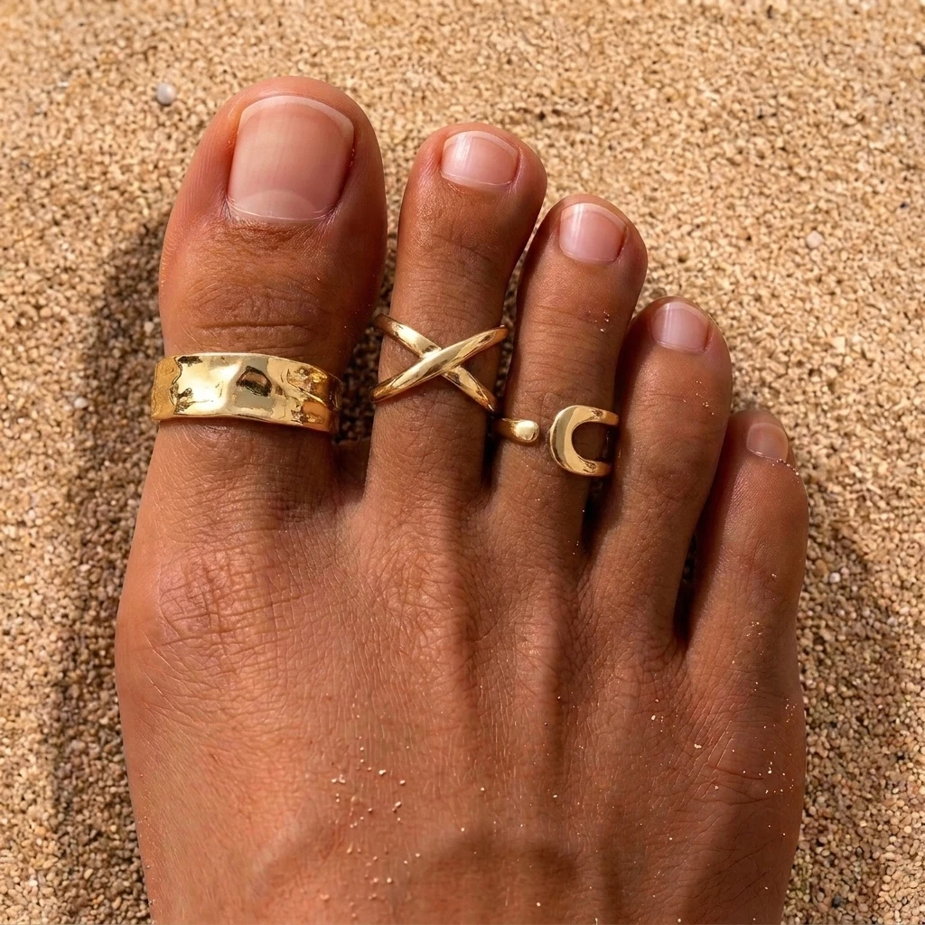 Boho Tiger Eye Stone Toe Rings - Body Jewelry Hoops 评论和价格