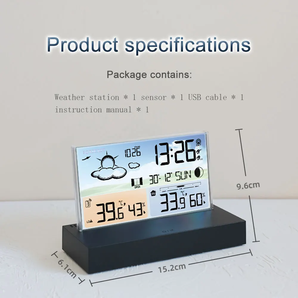 FJ3396C Digital Alarm Clock Temperature Humidity Weather Forecast Electronics Desktop Table Watch AA Battery Living Room Bedroom