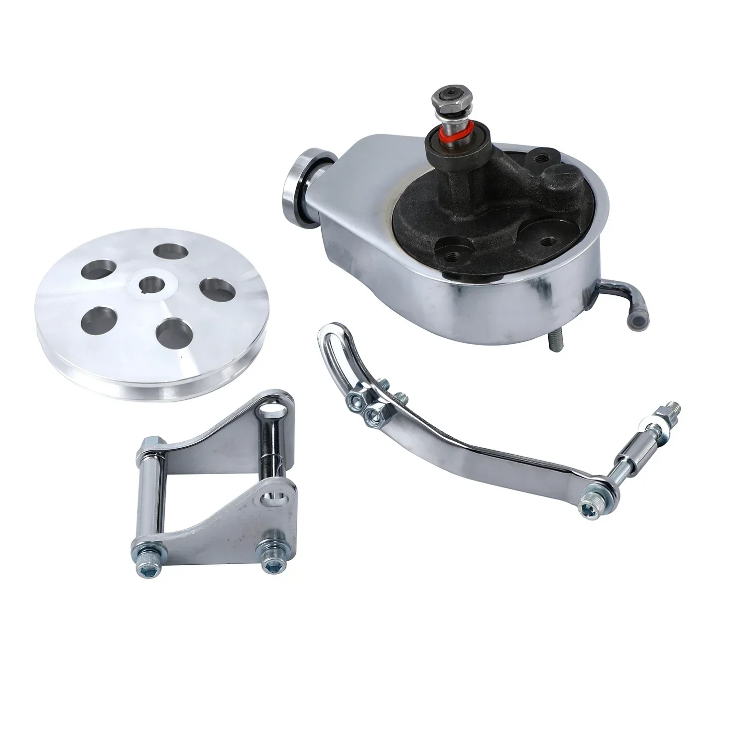 Small block Chevy Chrome Steel Long And Short Water Pump Power Steering Pump  With Bracket and Pulley