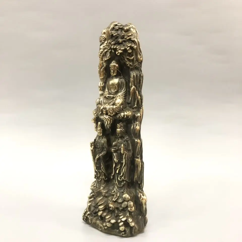 Copper Three Saints Buddha Statue Three Saints Buddha Guanyin Dashi Zhi Bodhisattva, Shakyamuni Buddha Statue