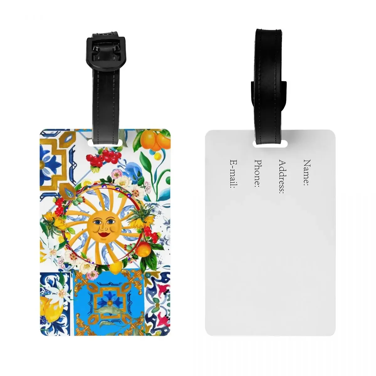 Custom Mediterranean Summer Fruit Lemons Tiles Luggage Tag for Suitcases Cute Baggage Tags Privacy Cover ID Label