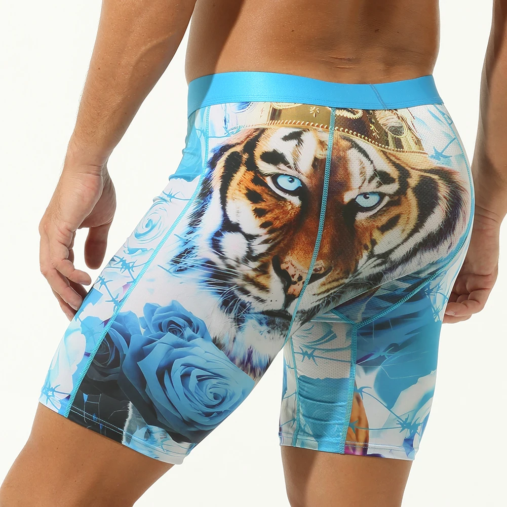 Lange Boxershorts für Herren, mittlere Taille, modische bedruckte Unterwäsche, atmungsaktive männliche Dessous