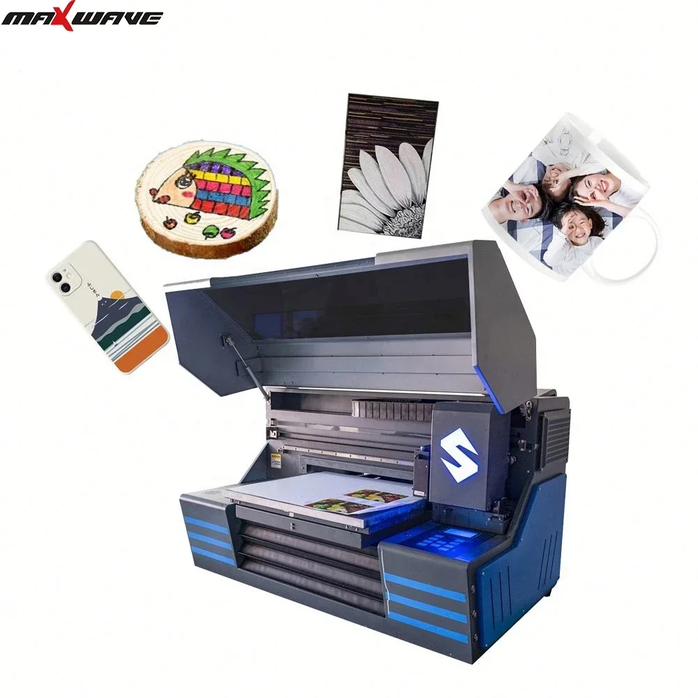 Maxwave UV Flatbed Printer A3 A4 Size UV Printer Machine with Rotary For Bottles Cups Wood Leather Signs Tumblers