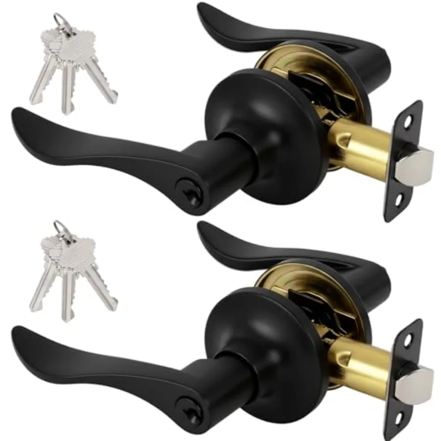 

Keyed Door Lever, Door Handle with Lock and Key, Exterior ＆ Interior Door Handle for Bedroom, Wave Style Lever, Reversible for