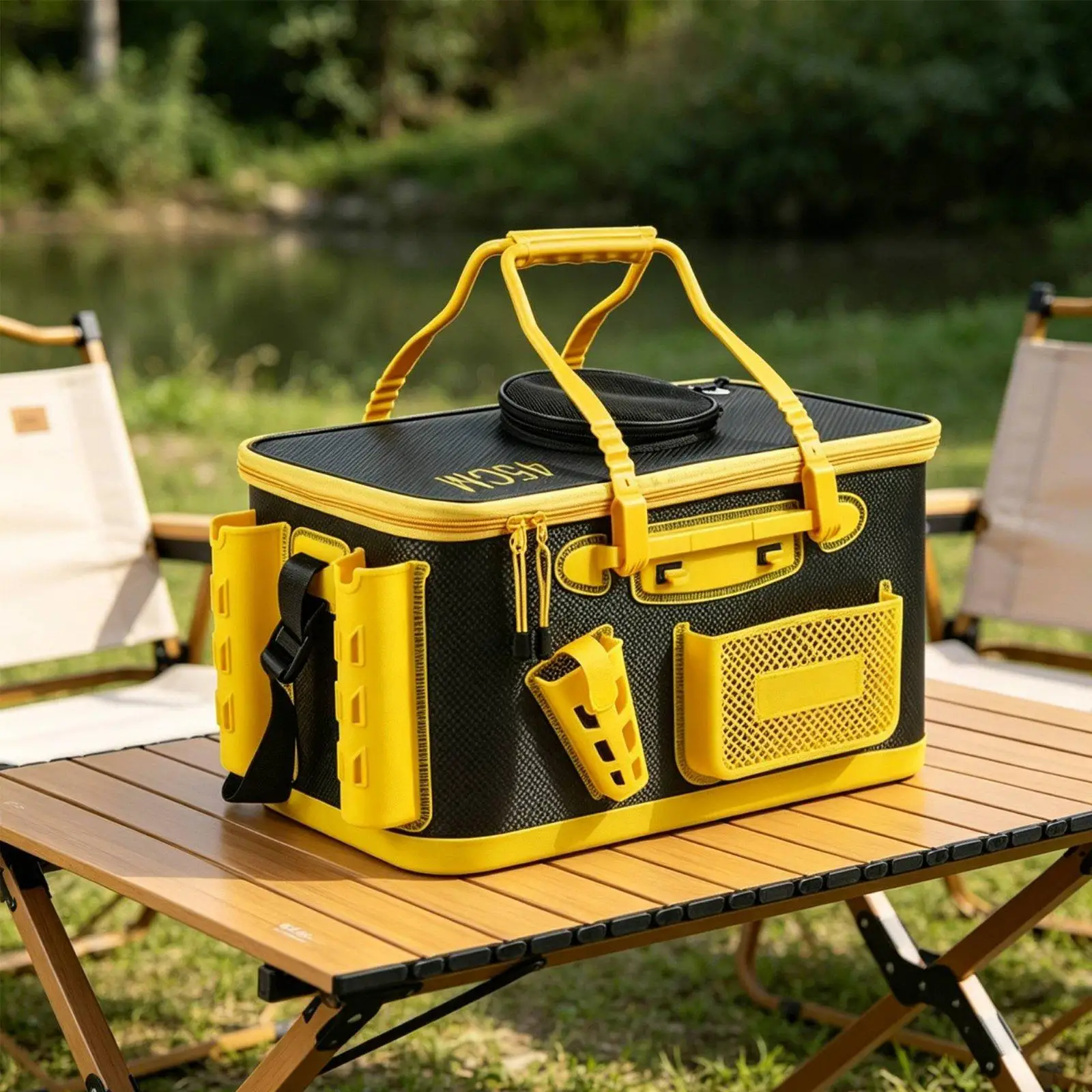 Portable Folding Fishing Bucket Waterproof Tank with Built-in Rod Holders for Fishing Accessories Portable Folding Fishing Bucket Waterproof Tank with Built-in Rod Holders for Fishing Accessories