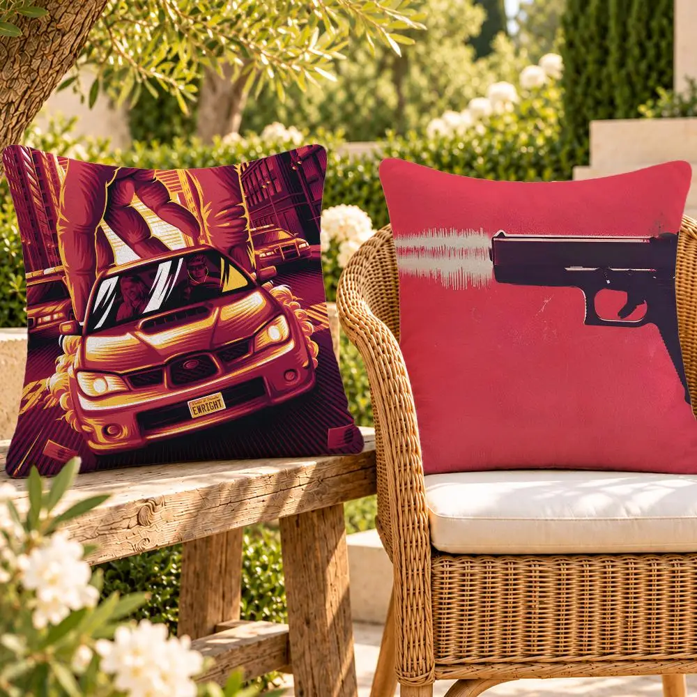 Movie Action Crime Baby Driver Cushion Cover Soft Plush Throw Pillow Cover Washable Sofa Bed Patio Chair Home Decor