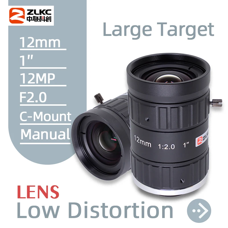 

ZLKC FA 12MP C Mount 12mm 1" F2.0 Machine Vision lens Fixed Focal Lenth Industrial Camera Manual Iris for Positioning Measuring