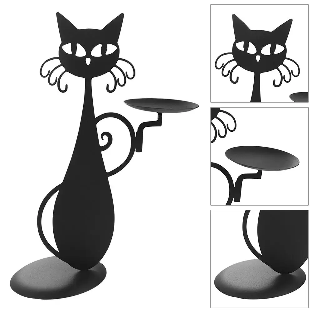 Black for CAT Candle Holder Vintage Candlestick Desktop Candle Stand Decor for Farmhouse Party Centerpiece Decoration Gift