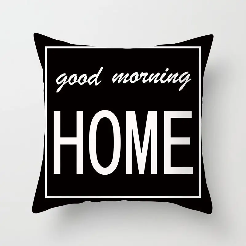 Gray White Black Letters Home Decor Pillowcase Square Party Sofa Office Cushion Cover