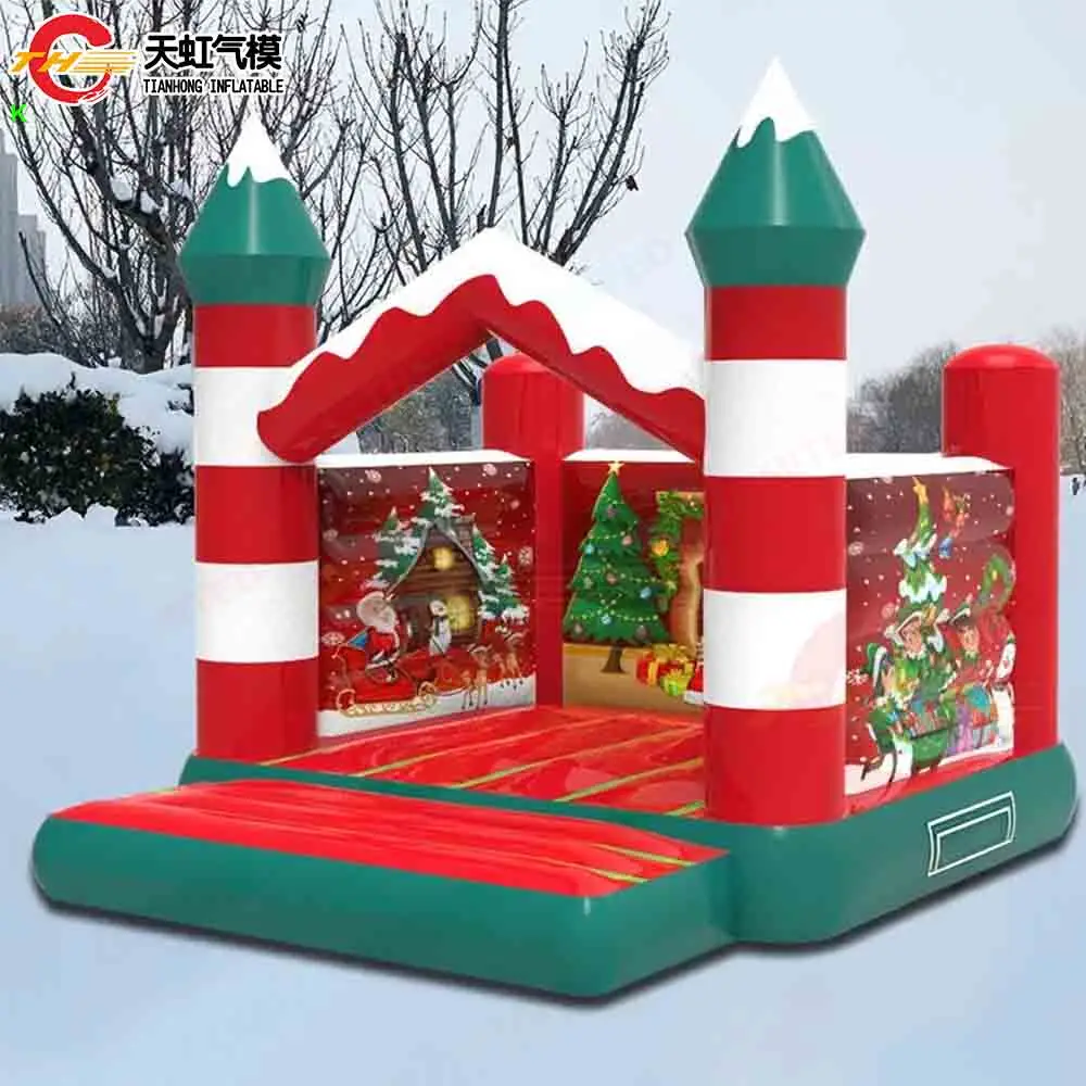 2026 novo design 4x3.6m inflável bouncer de natal transporte rápido ao ar livre castelo inflável moonwalk com ventilador