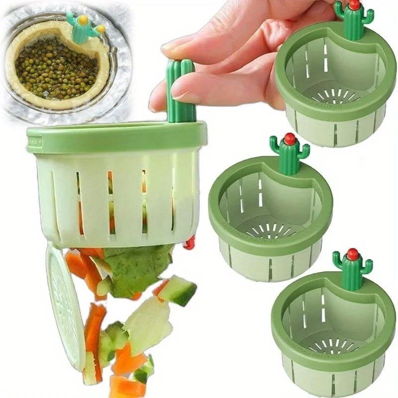Colador para fregadero de cocina, diseño de cactus, cesta con sistema de vaciado a presión, red de filtro de acero inoxidable, tapa de desagüe para baño, 1 unidad
