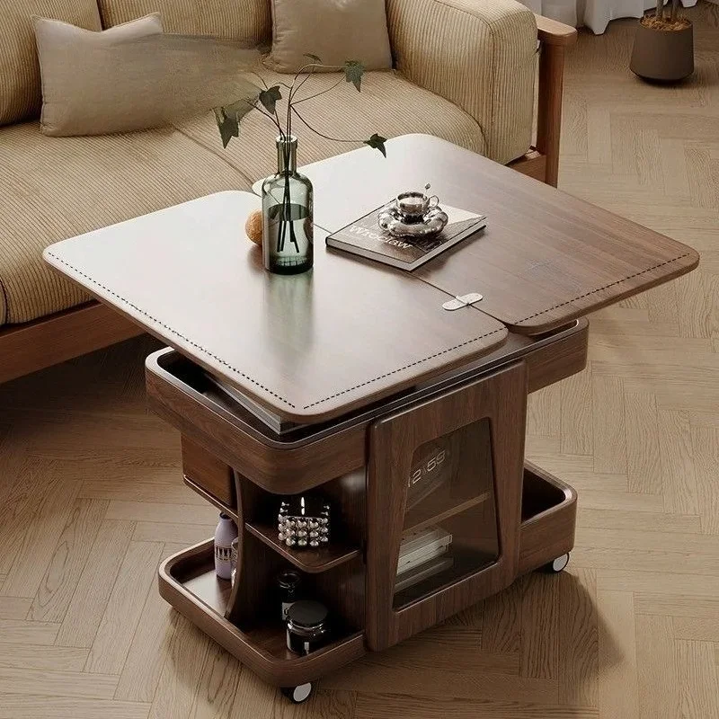 

Movable coffee table sofa lifting household cart Solid wood edge simple small apartment modern simple folding living room