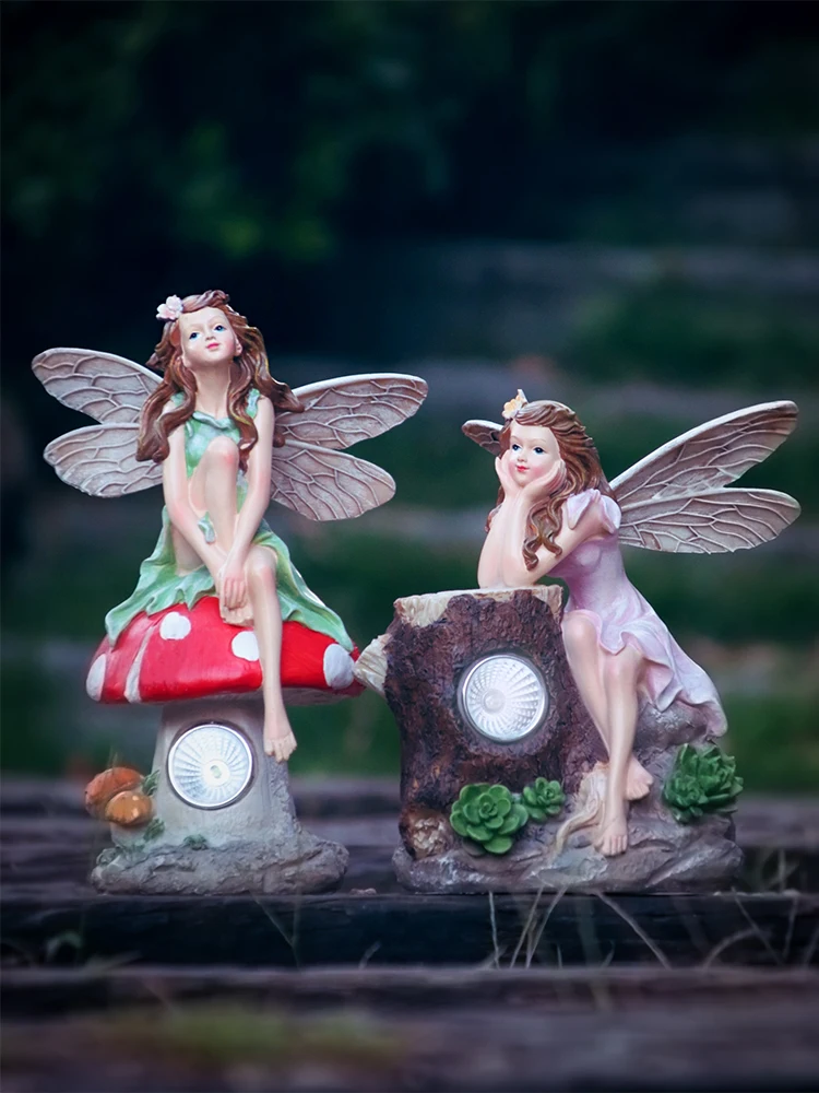 Imagem -05 - Flower Fairy Angel Girl Ornamentos Pátio ao ar Livre Solar Lights Figurinhas em Miniatura de Jardim Elf Balcony Layout Home Decor