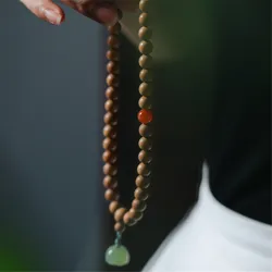 Natural Sandalwood Beads Double Circle Bracelet Aventurine Jade Lotus Pendant Women Buddha Beads Rosary Vintage Charm Jewelry