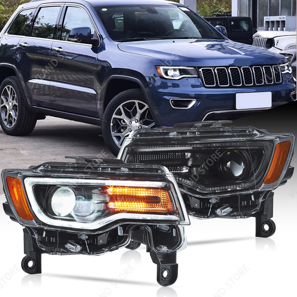 VLAND 2014-2022 Grand Cherokee WK2 E-Mark LED-Scheinwerfer mit Startanimation, blauem Tagfahrlicht, sequenziellem Blinker, Projektor-Frontleuchten, Paar-Set mit 2 Stück