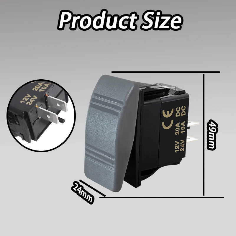 2/3/6Pin SPST/SPDT/DPDT Non Light Grey Rocker Switch Waterproof IP66 No Light Pollution for Car Boat Motorcycle Truck Yacht