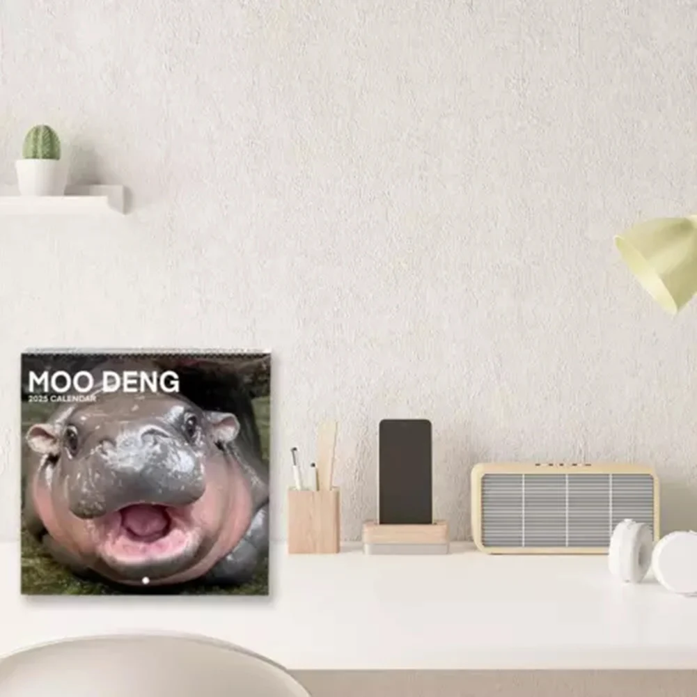 Moo Deng-Hippo 2025 Calendar Thick Paper 12 Months Wall Calendar For Home Decoration