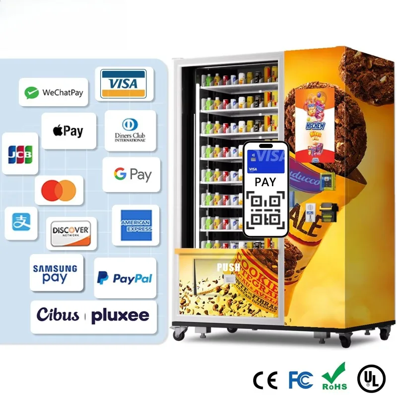 Customized Large Capacity Outdoor Refrigerated Vending Machine with Touch Screen and Credit Card Payment Fresh Food Dispenser