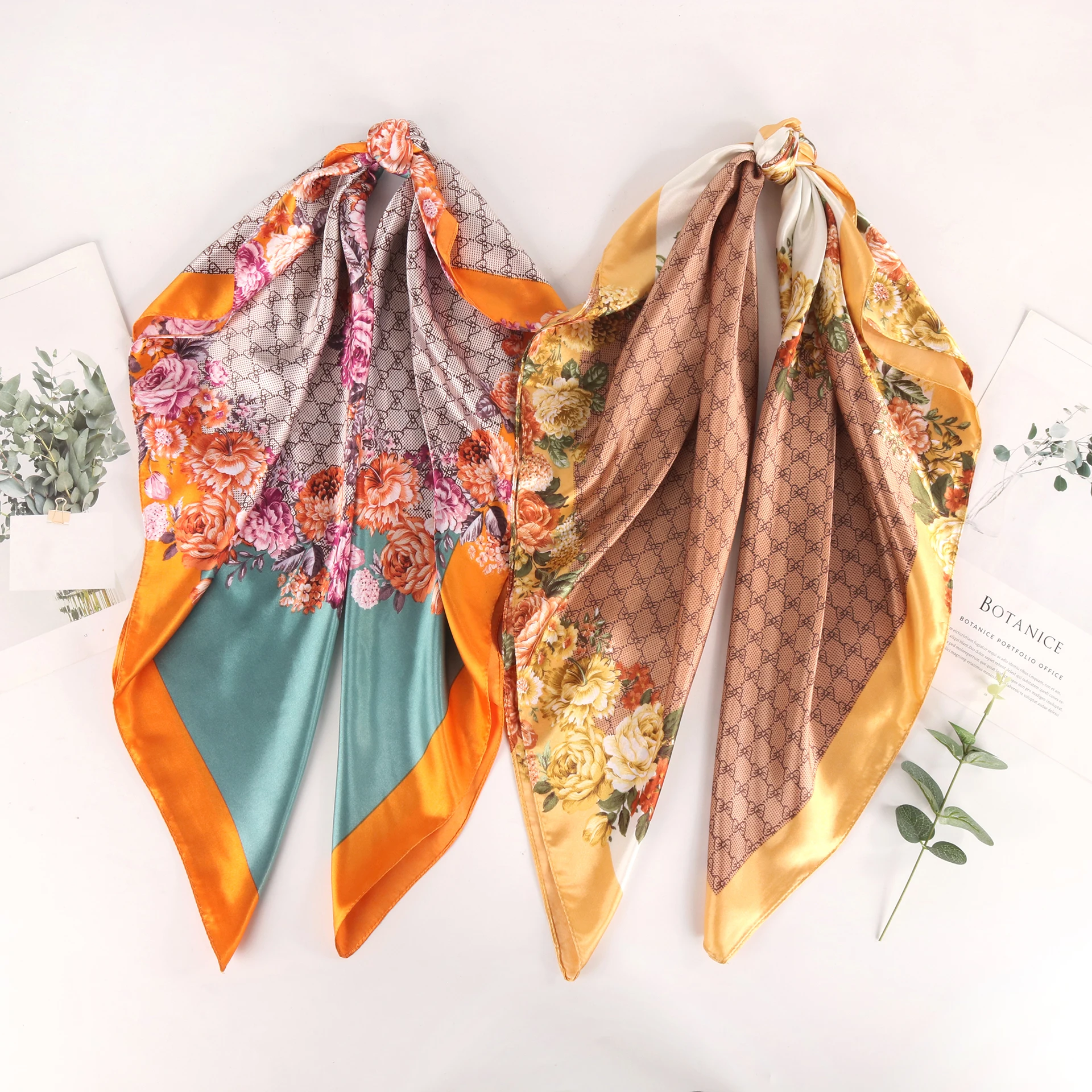 Bufanda de seda para mujer, marca de lujo, diseñador de moda, pañuelo para la cabeza/pelo, Hijab, Bandana Cheveux, Foulard para mujer, 90x90cm