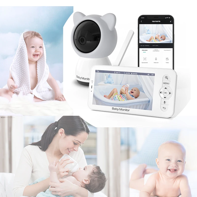 

Baby Monitor Video Baby Camera Bebe Nanny HD 5 Inch LCD Two Way Talk PTZ Lullabies For New Born support WIFI Babyphone