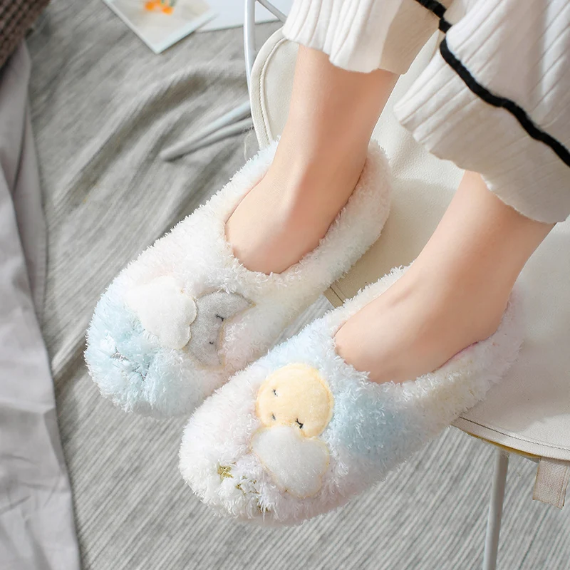 Slippers Women Indoor House Plush Soft Cute Cotton Slippers Shoes Non-slip Floor Home Slippers Bedroom Autumn Solid Color