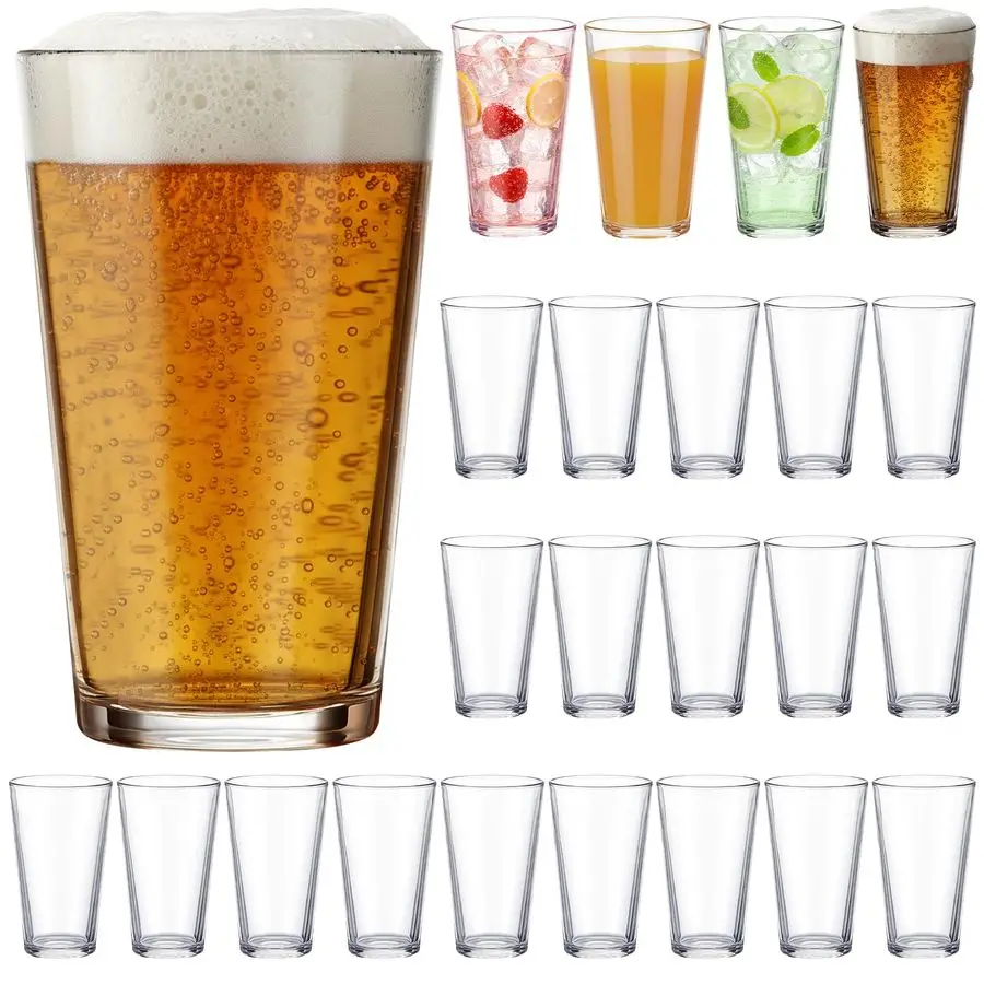 

Set of 24 Pint Beer Glasses Made for Beverages, Water, Juice, Cocktail, 16 oz Highball Drinking Tumbler Glass Design for Home Di