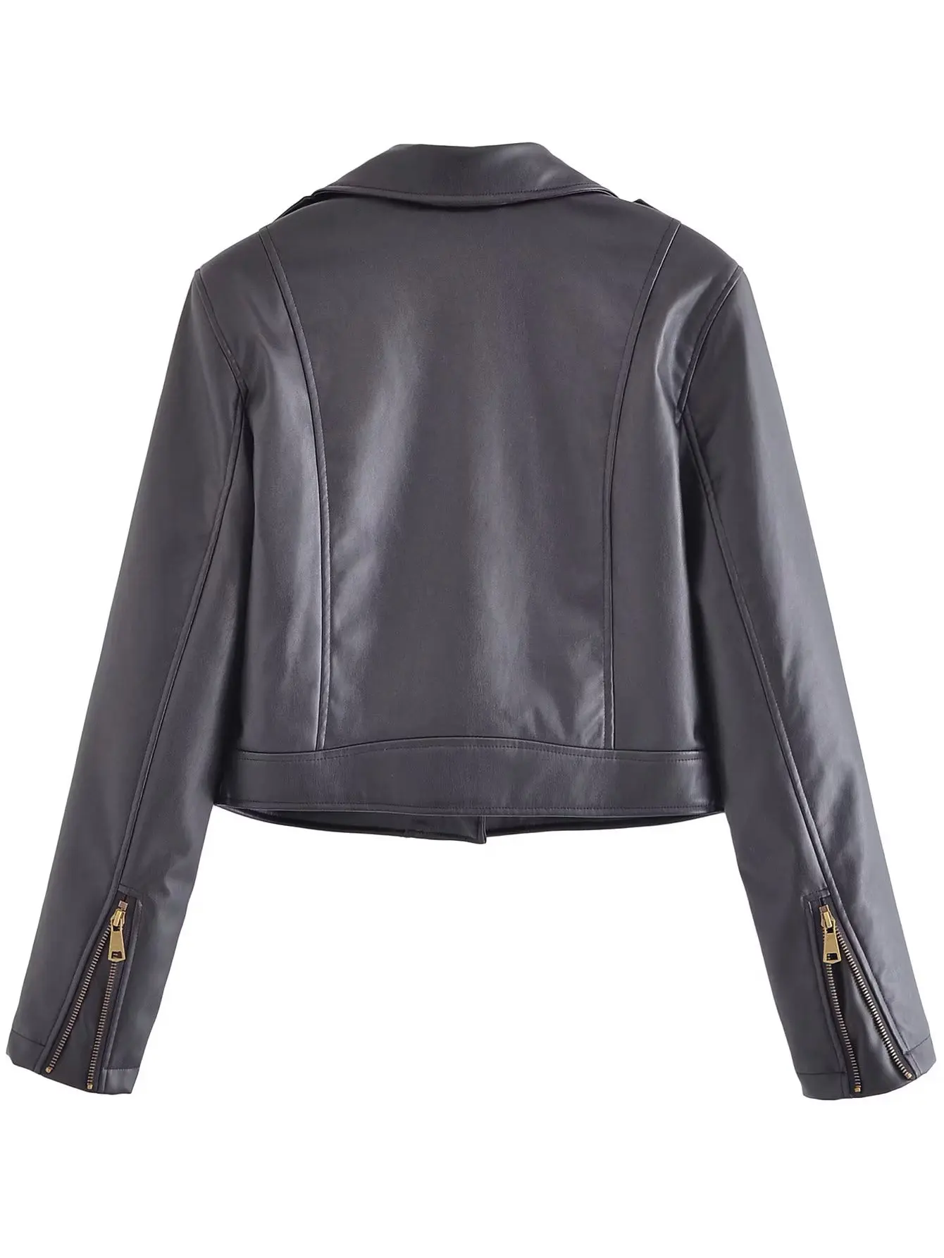 Blouson de motard en similicuir noir avec fermeture éclair, col rabattu, avec ceinture, nouvelle collection printemps-automne
