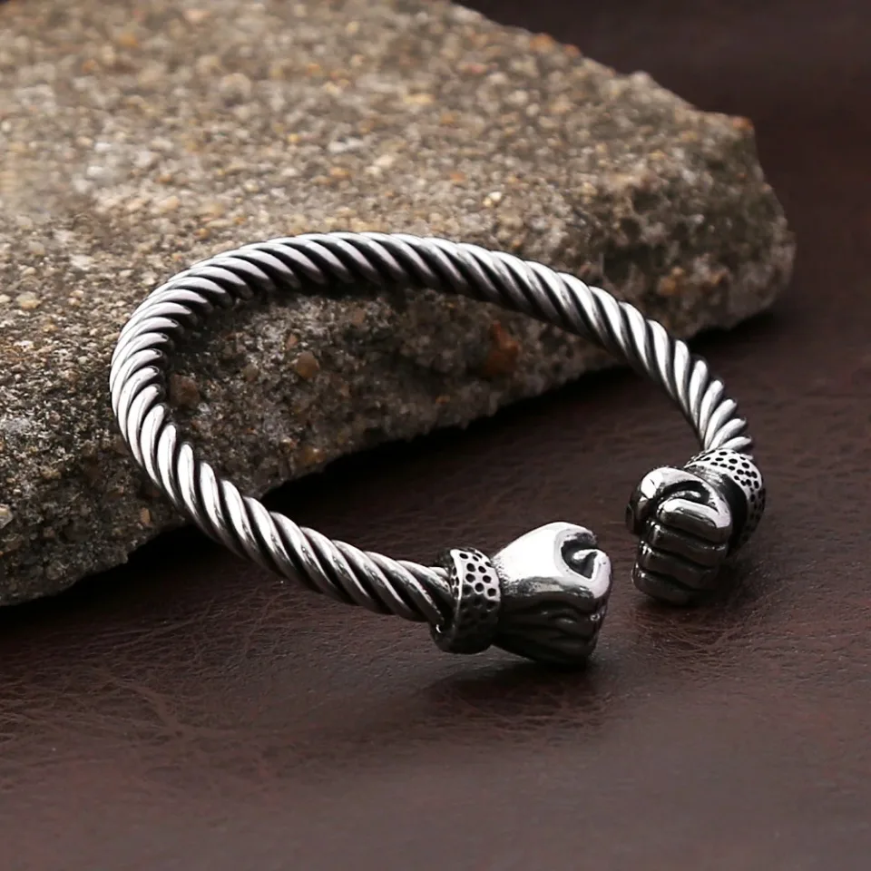 

Vintage Stainless Steel Fist of Power Bracelets For Men Hip Hop Biker Opening Bracelet Fashion Creative Jewelry Gifts Wholesale