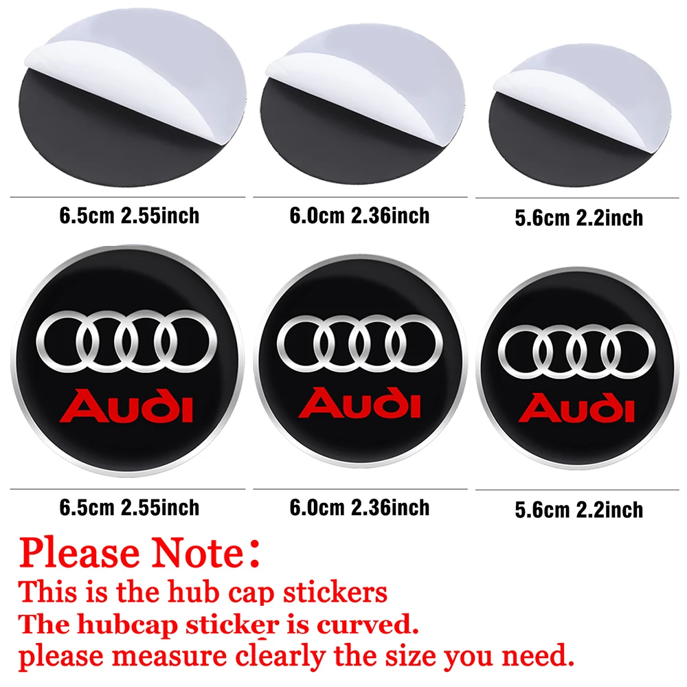 4pcs 56MM 60MM 65MM Car Wheel Center Covers Sticker Hub Caps Decoration Decals For Audi A3 A4 B8 B9 A6 C5 C6 Q7 A7 Q5 A5 A8 S RS