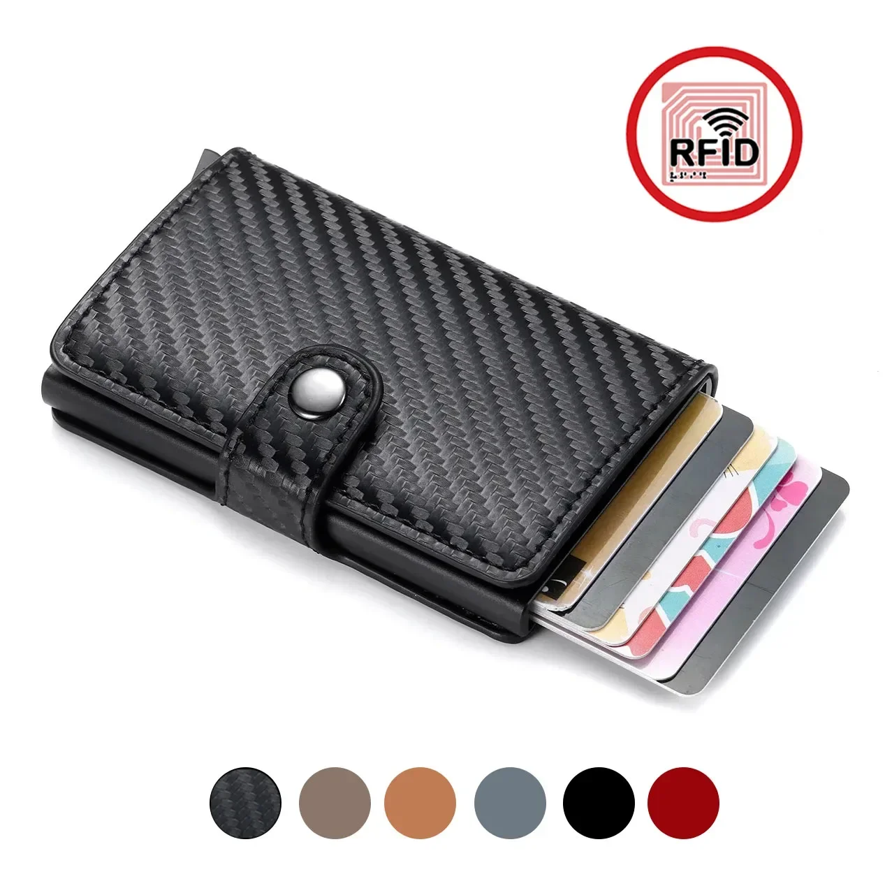 محفظة صغيرة رفيعة للرجال بحامل بطاقات RFID من ألياف الكربون، حافظة بطاقات ائتمان مضادة للسرقة مع حقيبة نقود، محفظة صغيرة سوداء للرجال