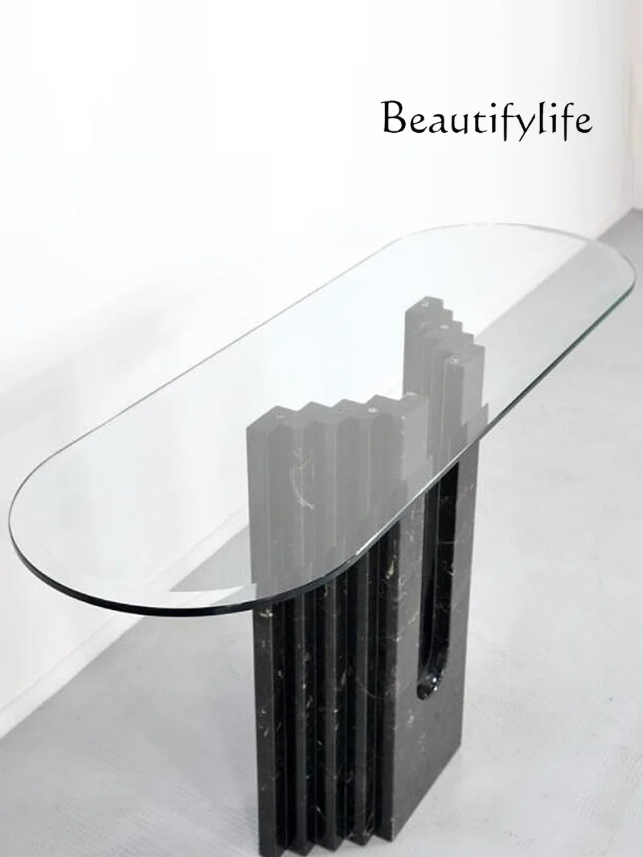 

Modern simple natural black and white root marble Xuanguantai villa clubhouse custom wall glass table