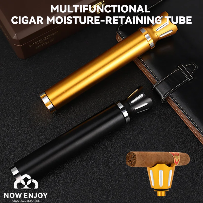 

Length Aluminum Alloy Cigar Storage Tube Detachable Portable Moisture-proof tube with Cigar holder and hole cutter