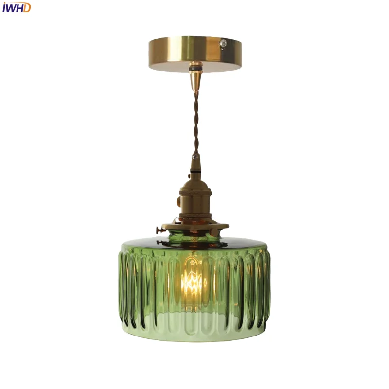 

IWHD Vertical Grain Glass LED Pendant Lamp Bedroom Kitchen Loft Home Design Copper Modern Minimalism Pendant Light Hanglampen