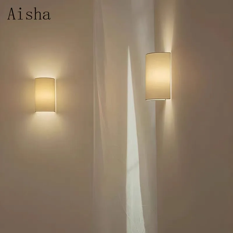 Spanish Designer French Wall Lamp Simple Linen Fabric Wall Sconces for Home Bedroom Bedside Corridor Study Lighting Fixtures