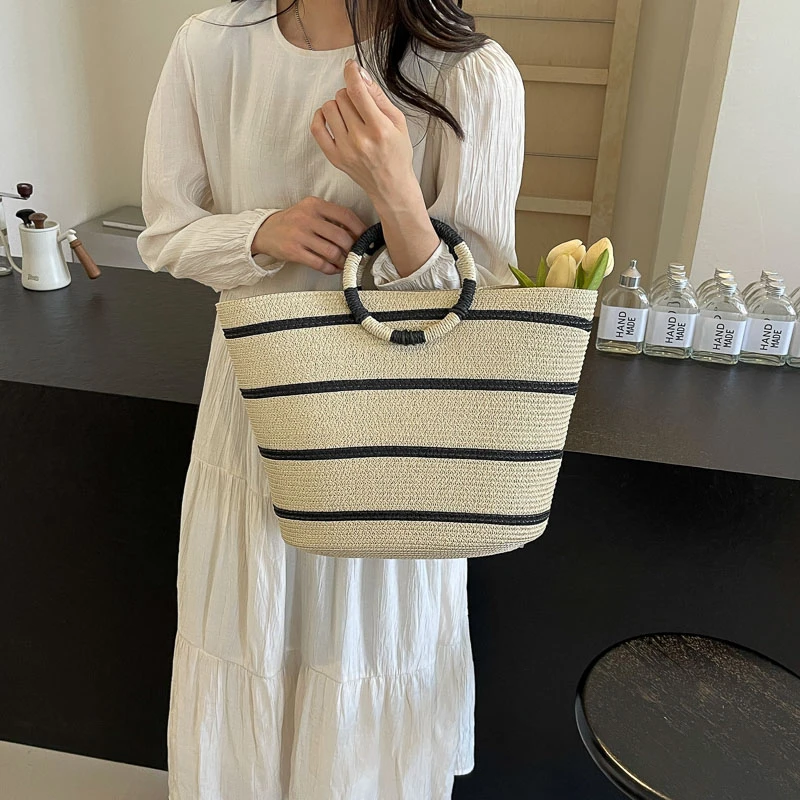 Sac à main en paille tissé à la main pour femmes, grand sac de plage d\'été, sacs à main de luxe pour femmes, sacs de créateurs, conforme Borsa, mode