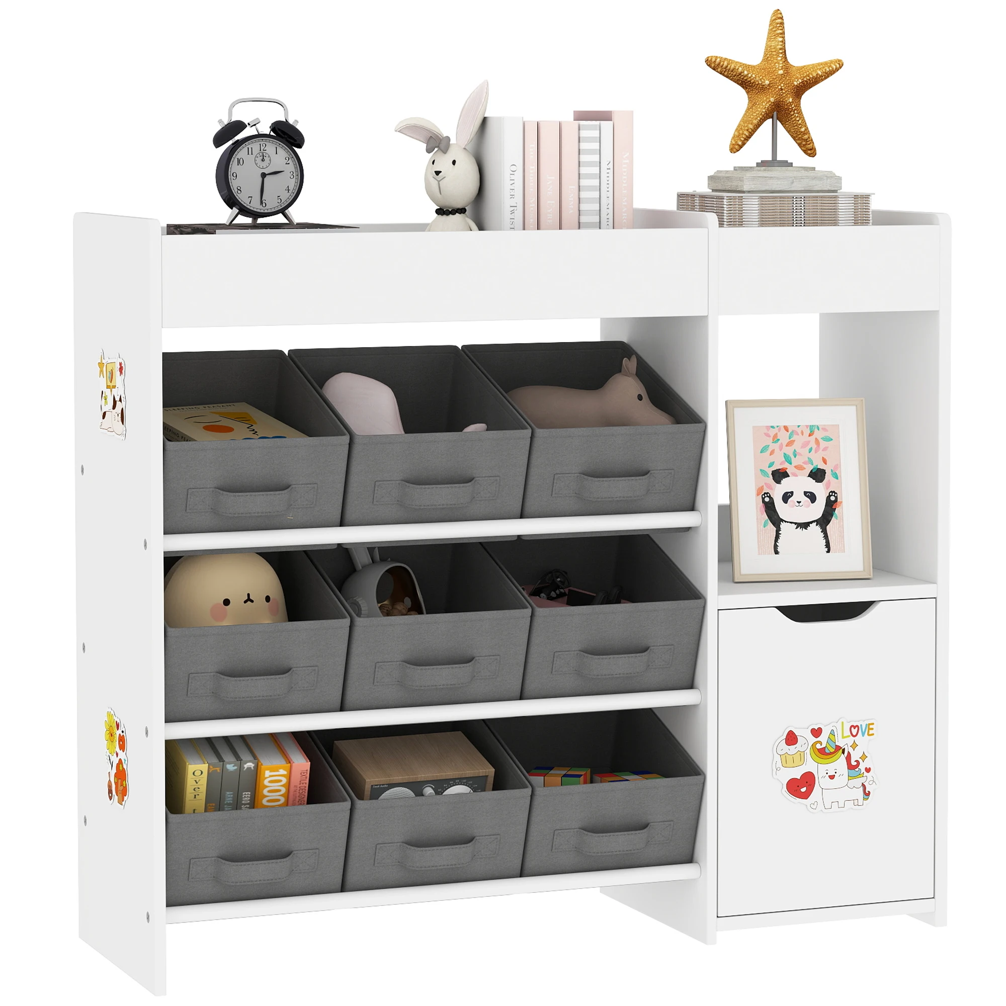 Aiyaplay Organizer per Bambini con Scomparti 9 Cestini Rimovibili e Fogli di Adesivi 92X30X80 cm Bianco